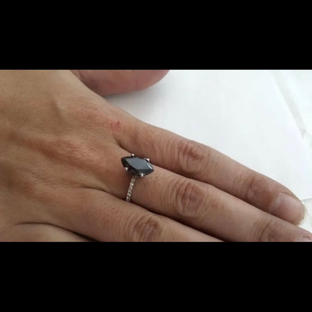 Marquise Black Diamond Engagement Ring white gold with white diamonds, size 7.